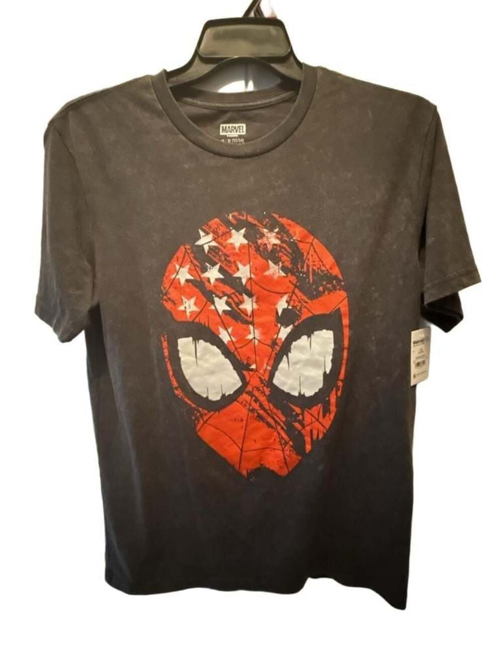 Marvel Spider-Man American Flag Mask Graphic T-Shirt Black Men's Medium